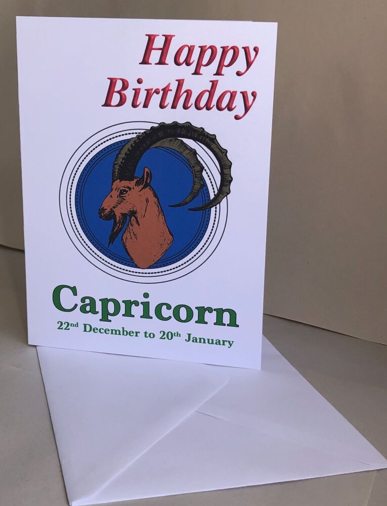 Capricorn - The Goat - Birthday or Plain Card & Envelope