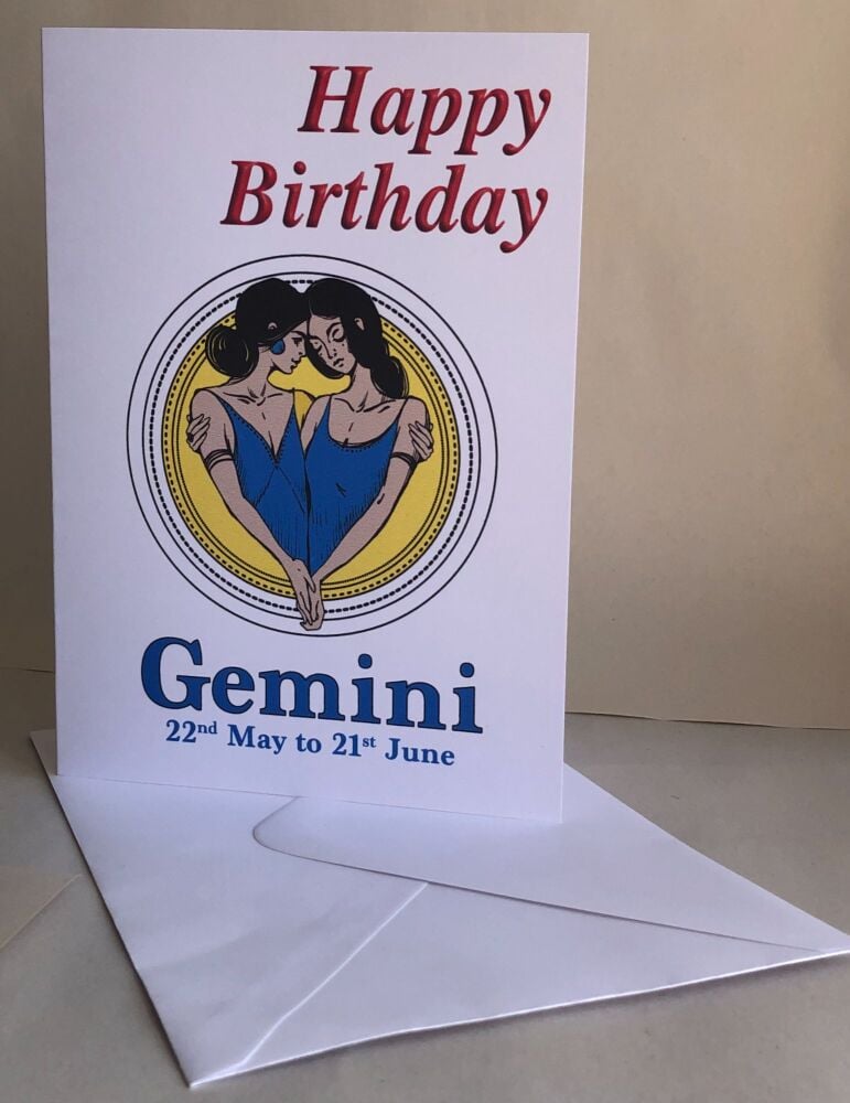 Gemini - The Twins - Birthday or Plain Card & Envelope