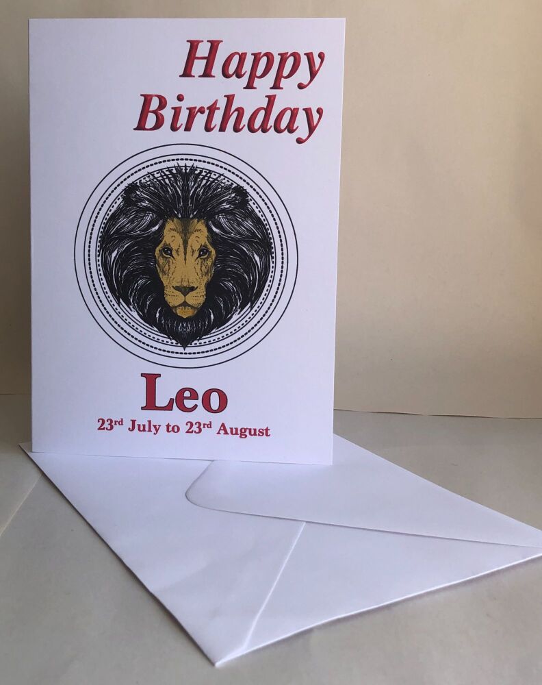 Leo - The Lion - Birthday or Plain Card & Envelope