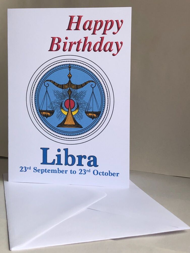 Libra - The Scales - Birthday or Plain Card & Envelope