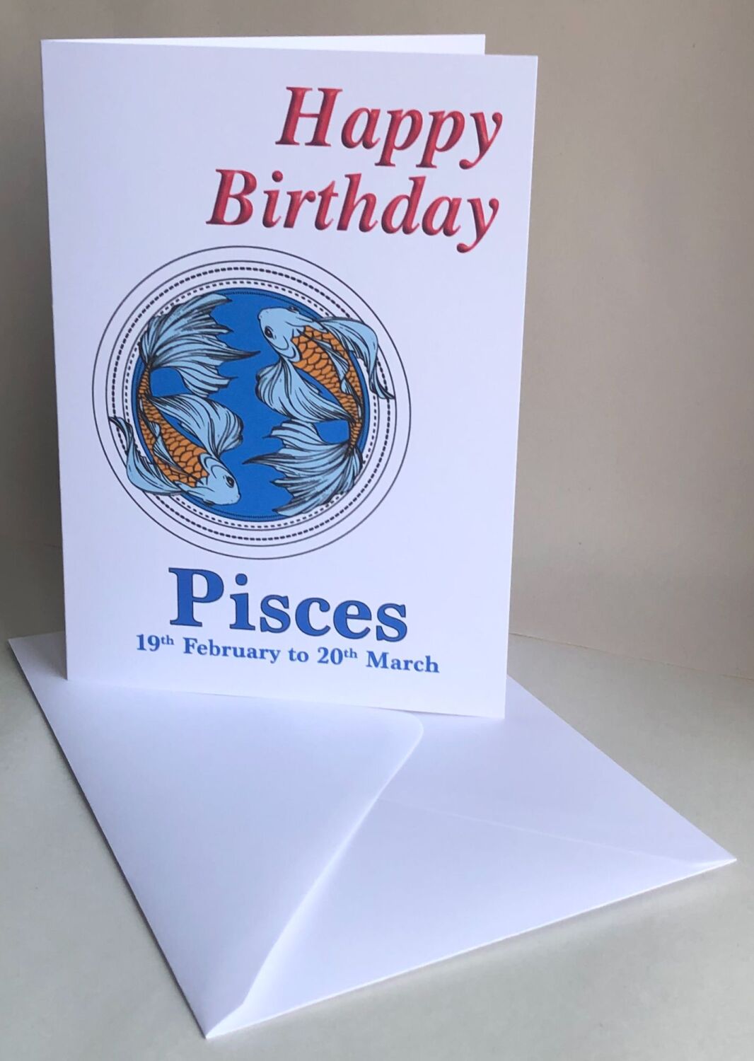 Pisces - The Two Fishes - Birthday or Plain Card & Envelope