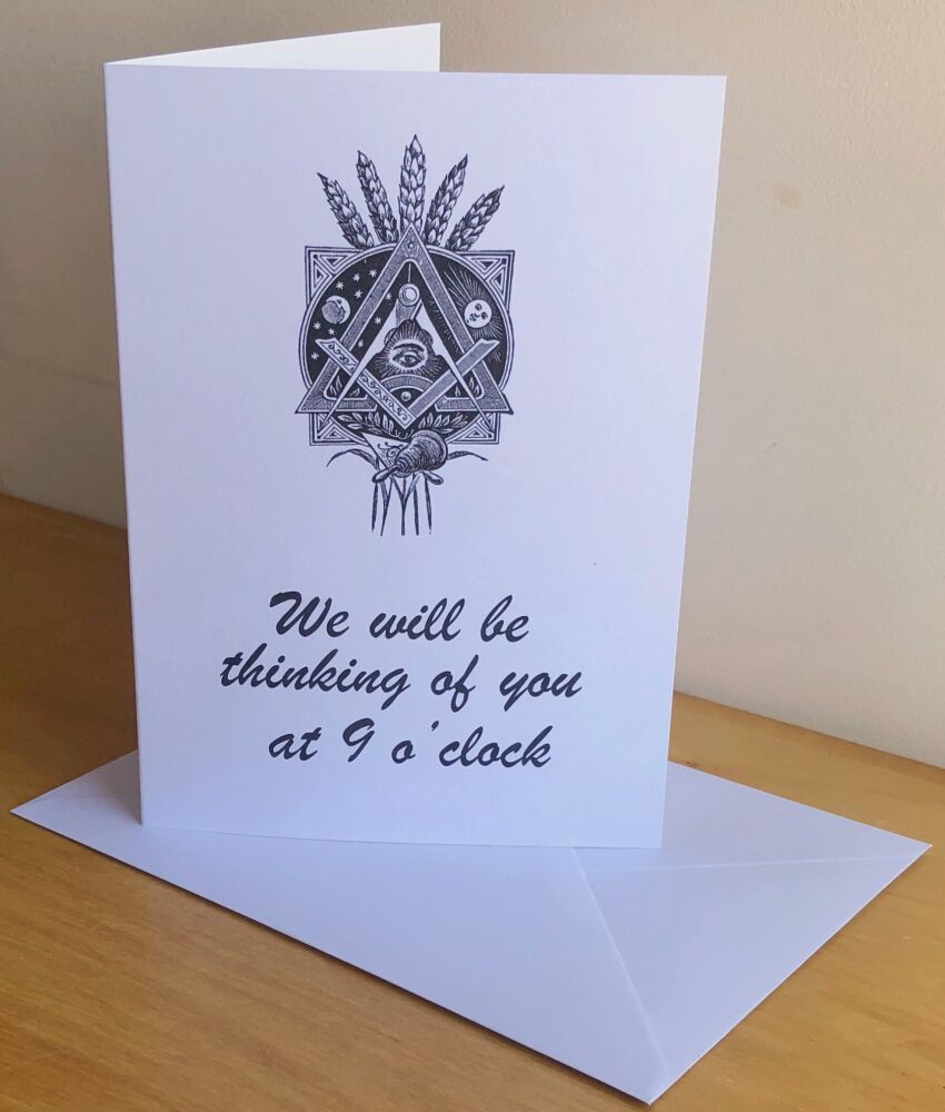 We will be thinking of you at 9 o'clock - Blank Card & Envelope - Single or Pack of Six