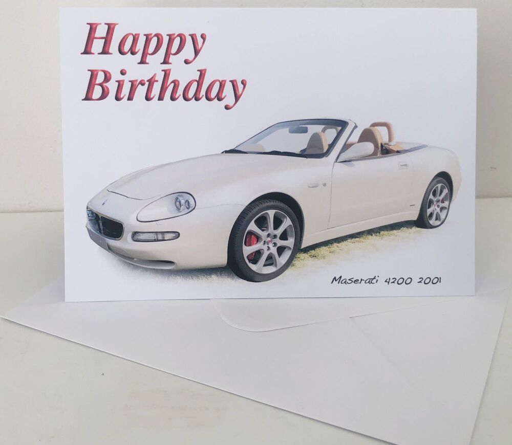 Maserati 4200 2001 - Birthday, Anniversary, Retirement or Blank Card & Envelope