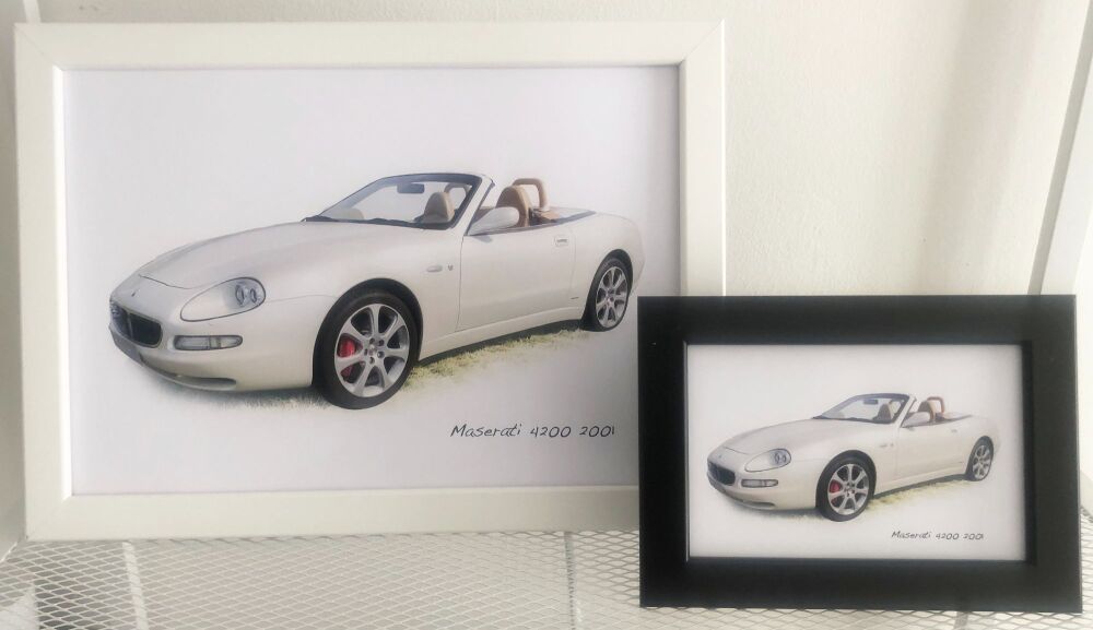 Maserati 4200 2001 - Two Sizes (4x6in or A4) in either a Black or White Coloured Frame