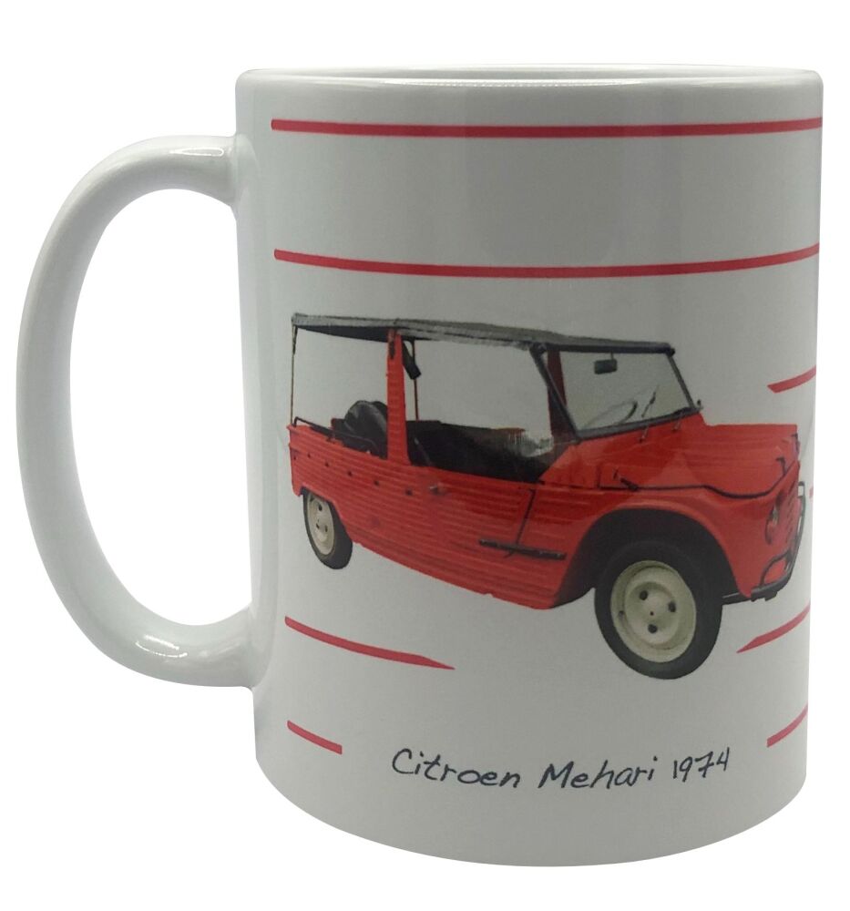 Citroen Mehari 1974 -  11oz Ceramic Mug - Plain or Stripy Design - Single, Pair(2) or Set of Four(4)