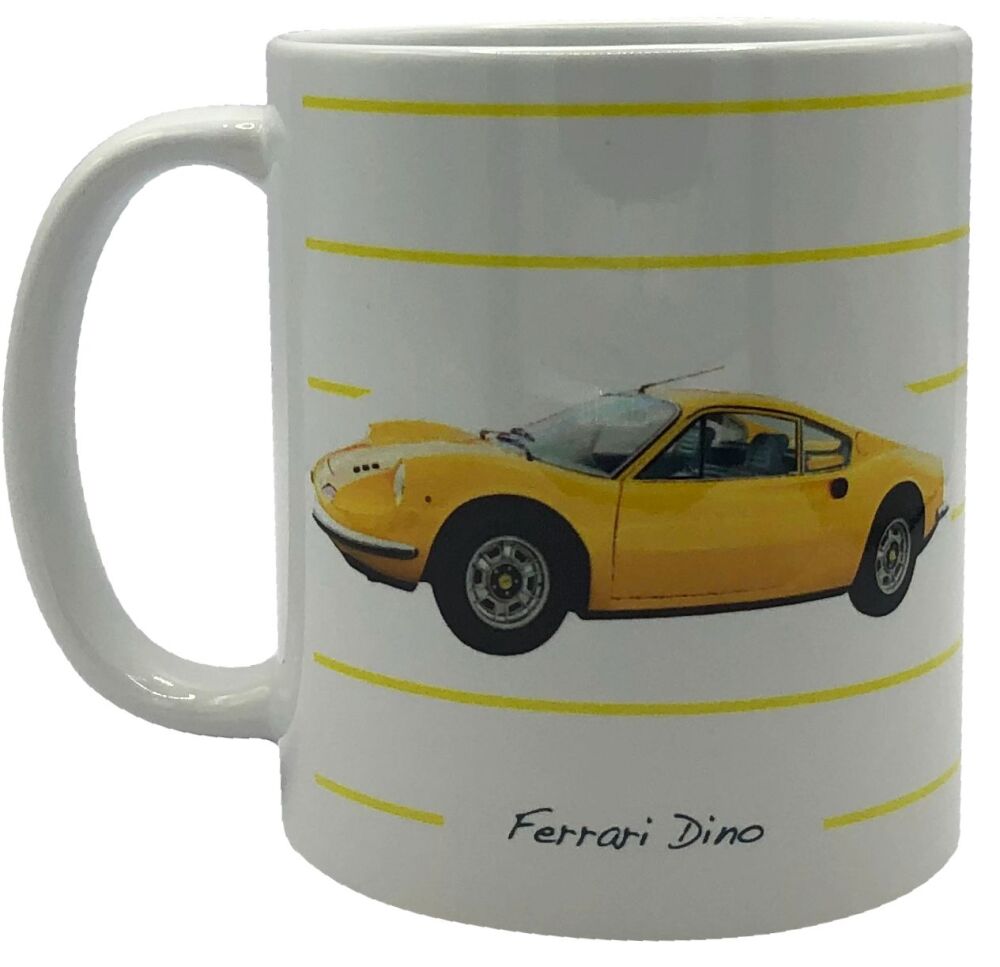 Ferrari 246 Dino 1971 - 11oz Ceramic Mug - Plain or Stripy Design - Single, Pair(2) or Set of Four(4)