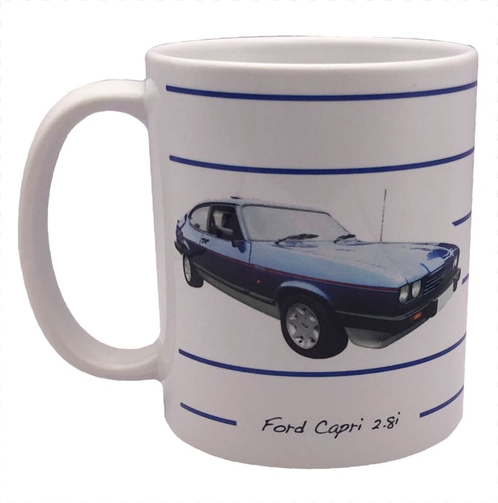 Ford Capri 2.8i 1986 (Blue) -  11oz Ceramic Mug - Plain or Striped - Single, Pair(2) or Set of Four(4)