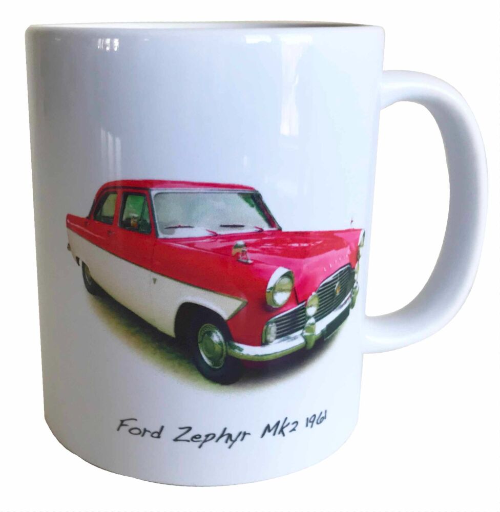 Ford Zephyr Mk2 1962 - 11oz Ceramic Mug - Plain or Stripe Design - Single, Pair(2) or Set of Four(4)