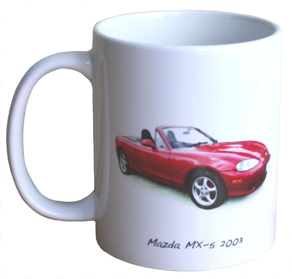 Mazda MX-5 Mk 2 2003 (Red) - 11oz Ceramic Mug - Plain or Stripy Design - Single, Pair(2) or Set of Four(4)