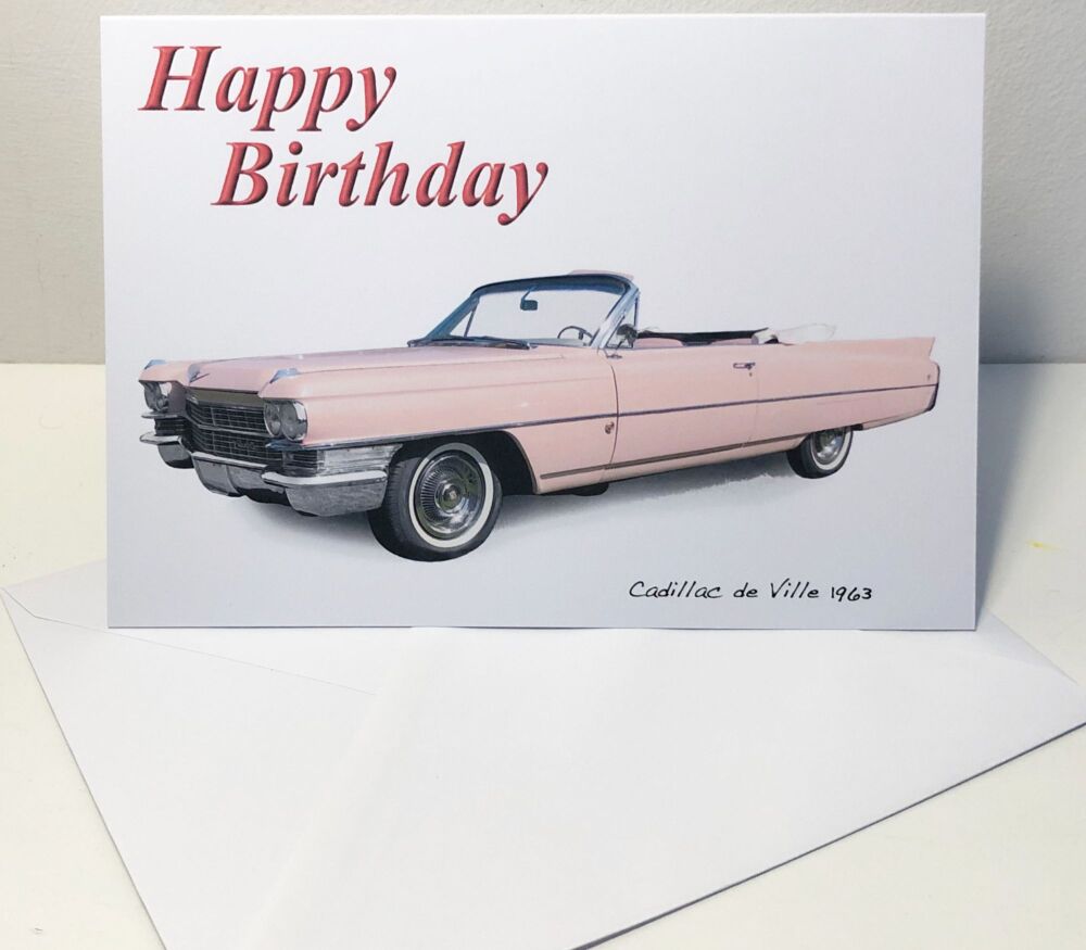 Cadillac de Ville 1963 - Birthday, Anniversary, Retirement or Blank Card & Envelope