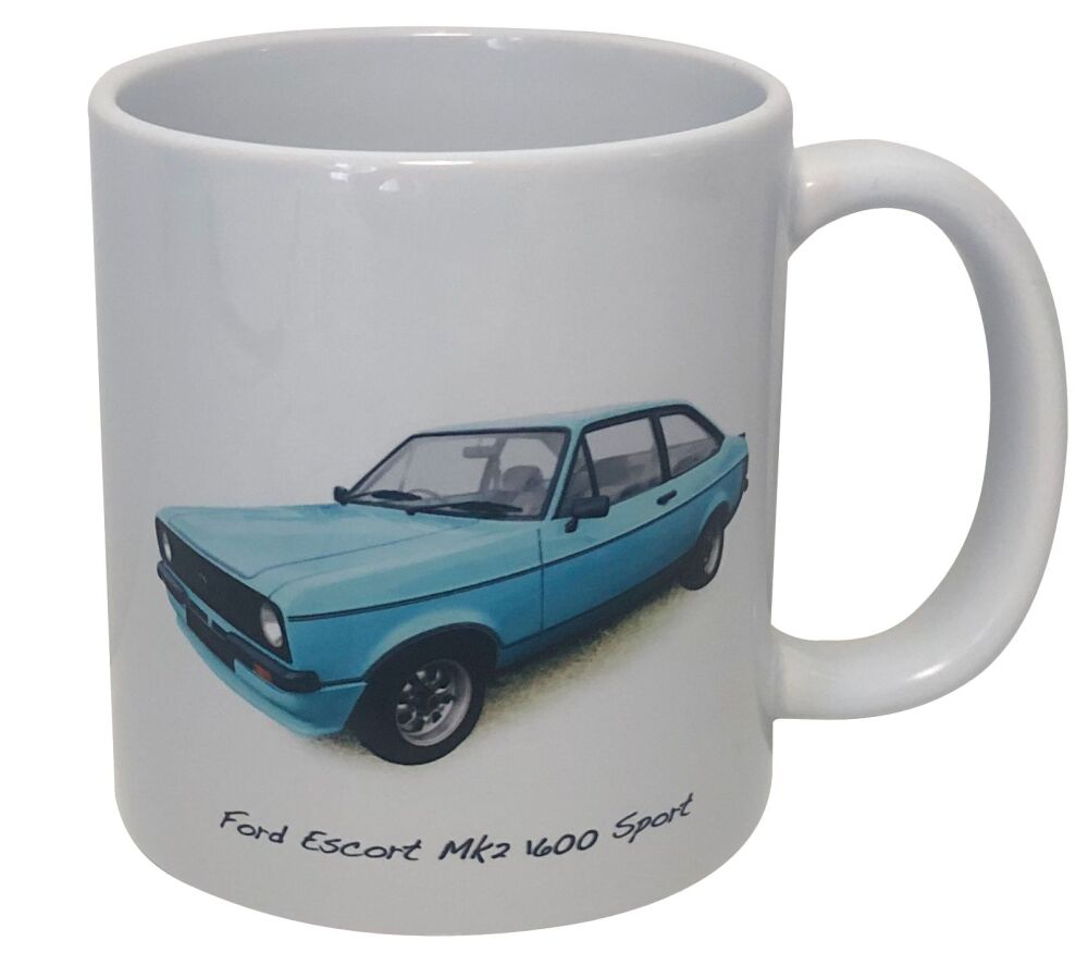Ford Escort Mk2 1600 Sport 1980 (Blue) - 11oz Ceramic Mug - Single, Pair(2) or Set of Four(4)