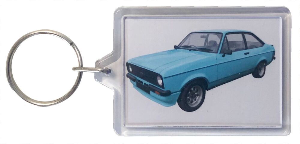 Ford Escort Mk2 1600 Sport 1980 (Blue) - Plastic Keyring with 35 x 50mm Insert - Free UK Delivery