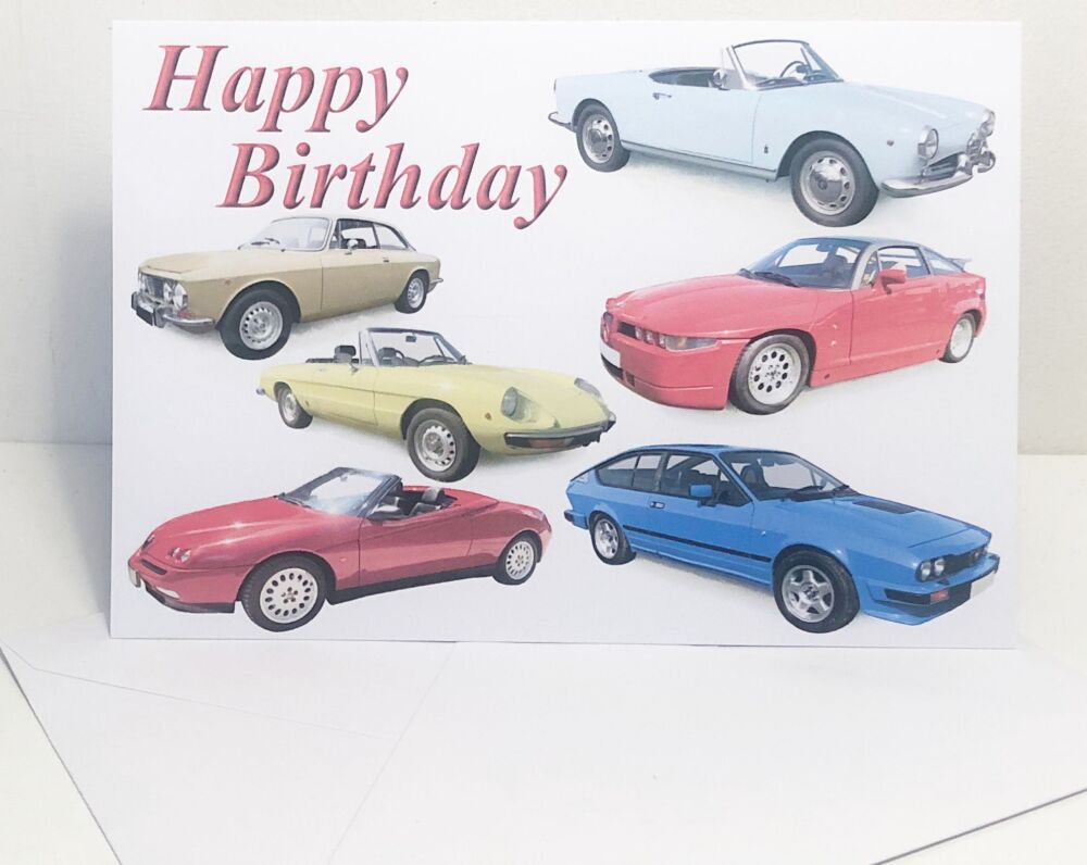 Alfa Romeo Classic Cars - Birthday, Anniversary, Retirement or Blank Card & Envelope