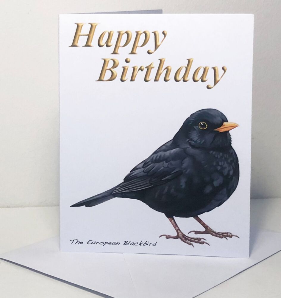 Blackbird Greeting Card (5x7") - Happy Birthday or Blank Card & Envelope
