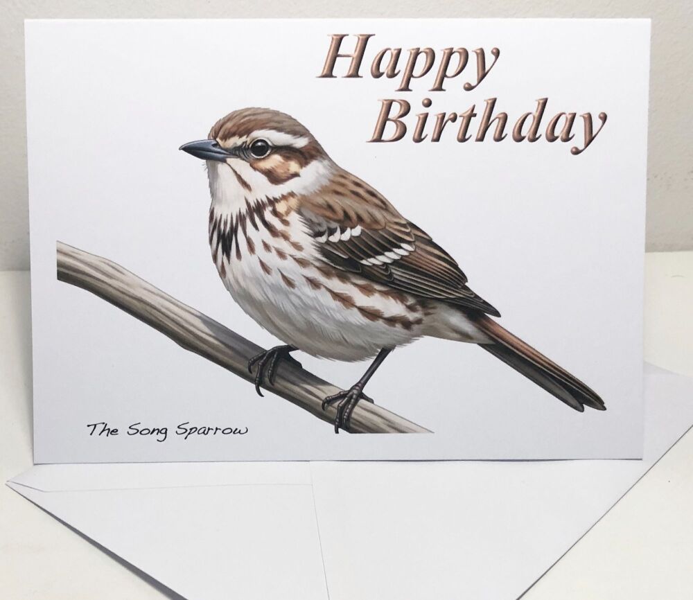 Sparrow Greeting Card (5x7") - Happy Birthday or Blank Card & Envelope