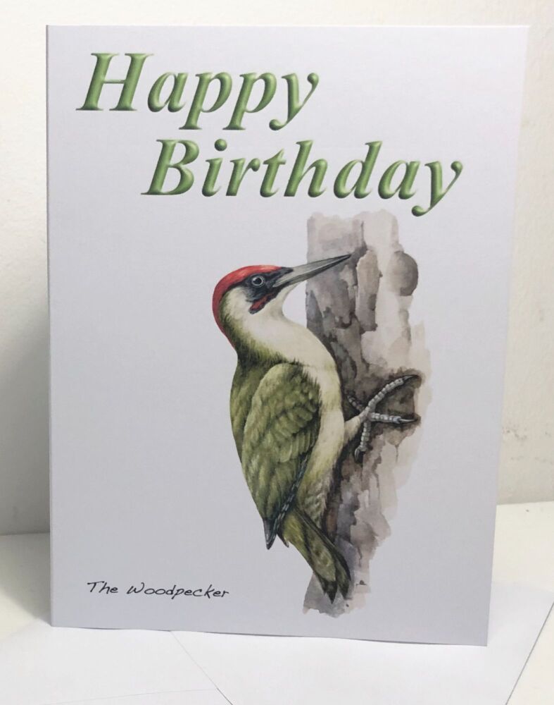 Woodpecker Greeting Card (5x7") - Happy Birthday or Blank Card & Envelope
