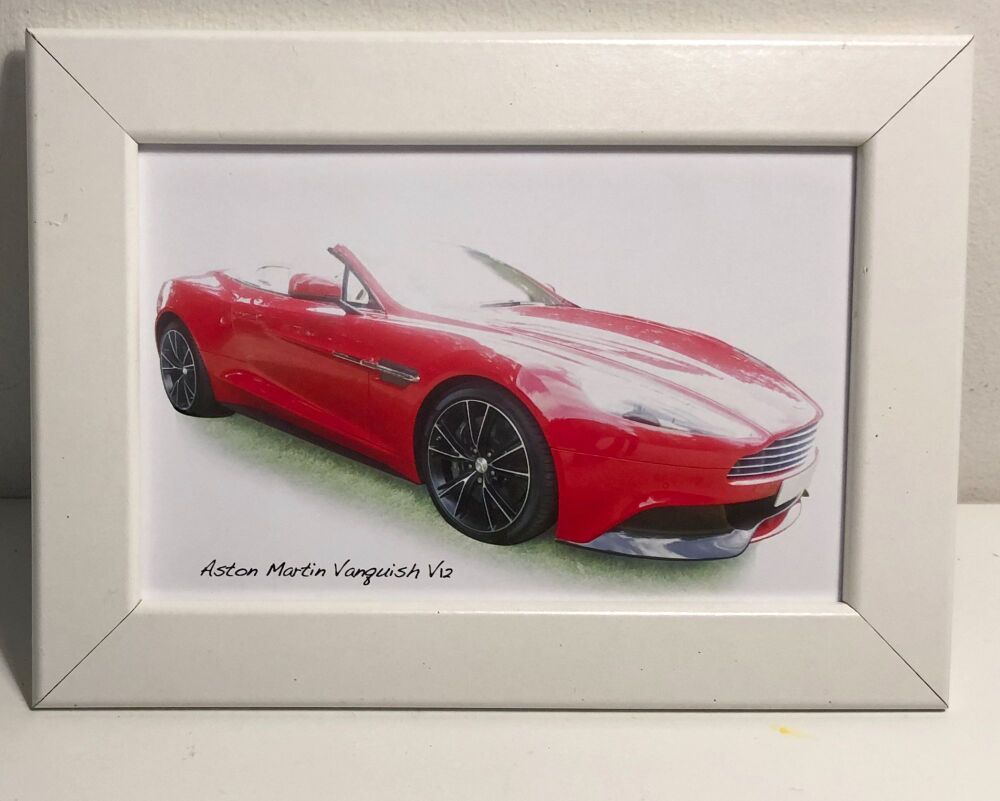 Aston Martin Vanquish - Two Sizes (4x6in or A4) in either a Black or White Coloured Frame