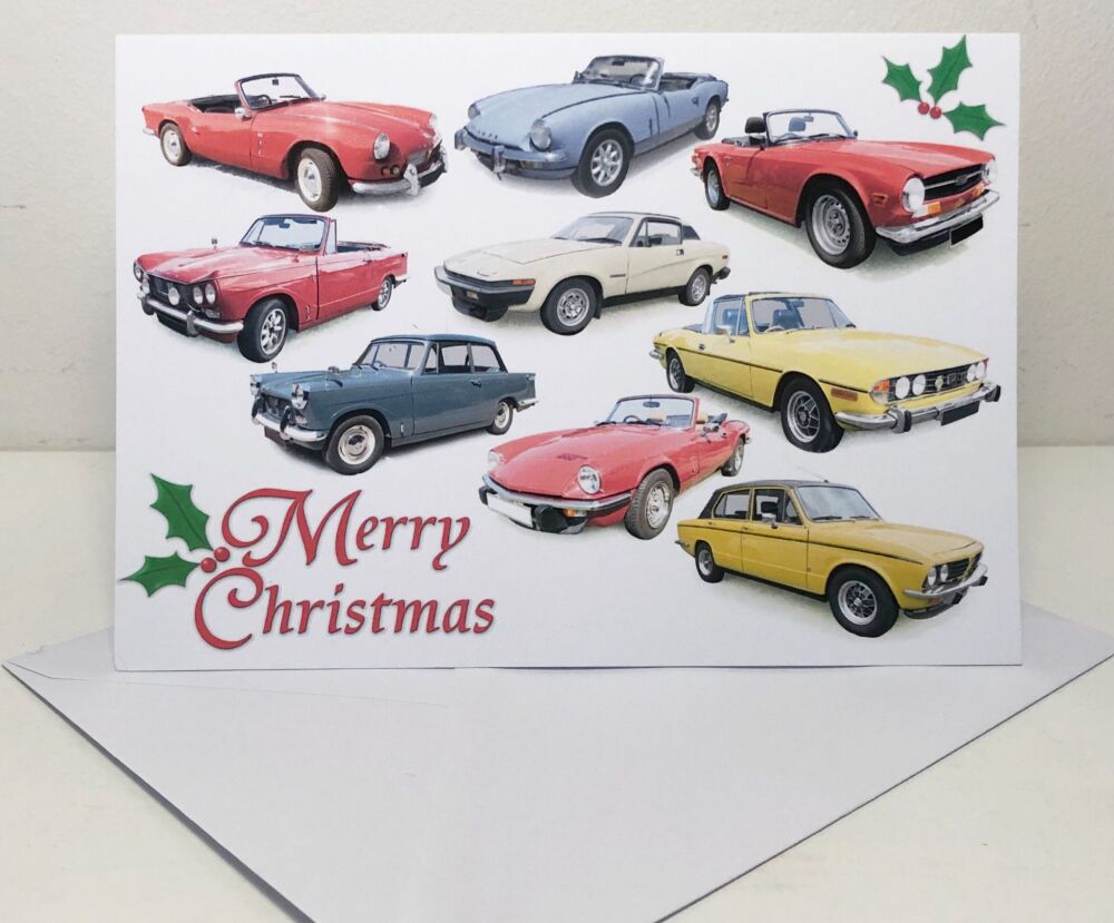 Triumph Classic Cars - Happy Christmas, Seasons Greetings or Blank Card & Envelope