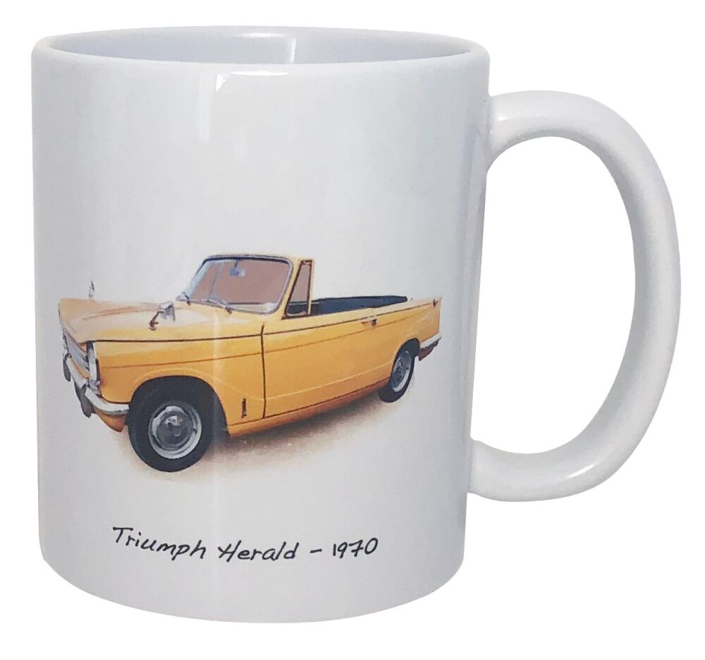 Triumph Herald Convertible 1970 - 11oz Ceramic Mug - Plain or Stripe Design - Single, Pair(2) or Set of Four(4)
