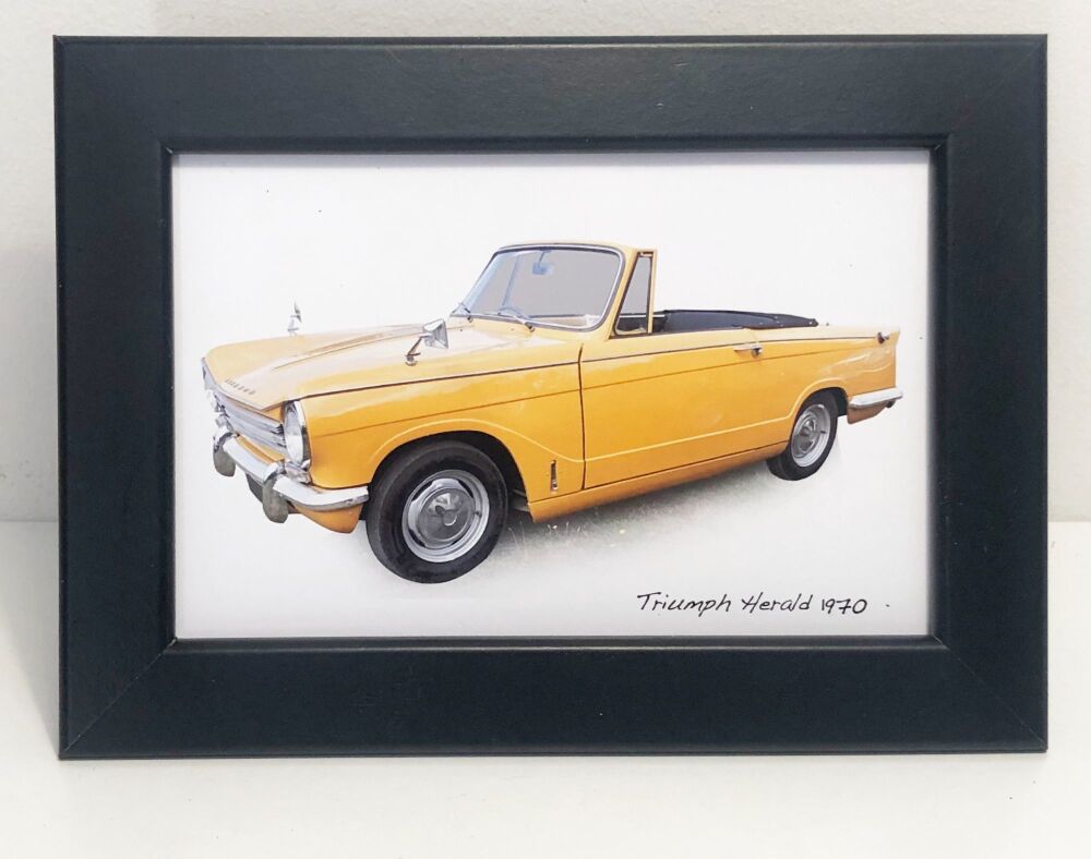 Triumph Herald Convertible 1970- Photograph (4x6in) in Black or White Coloured Frame - Free UK Delivery