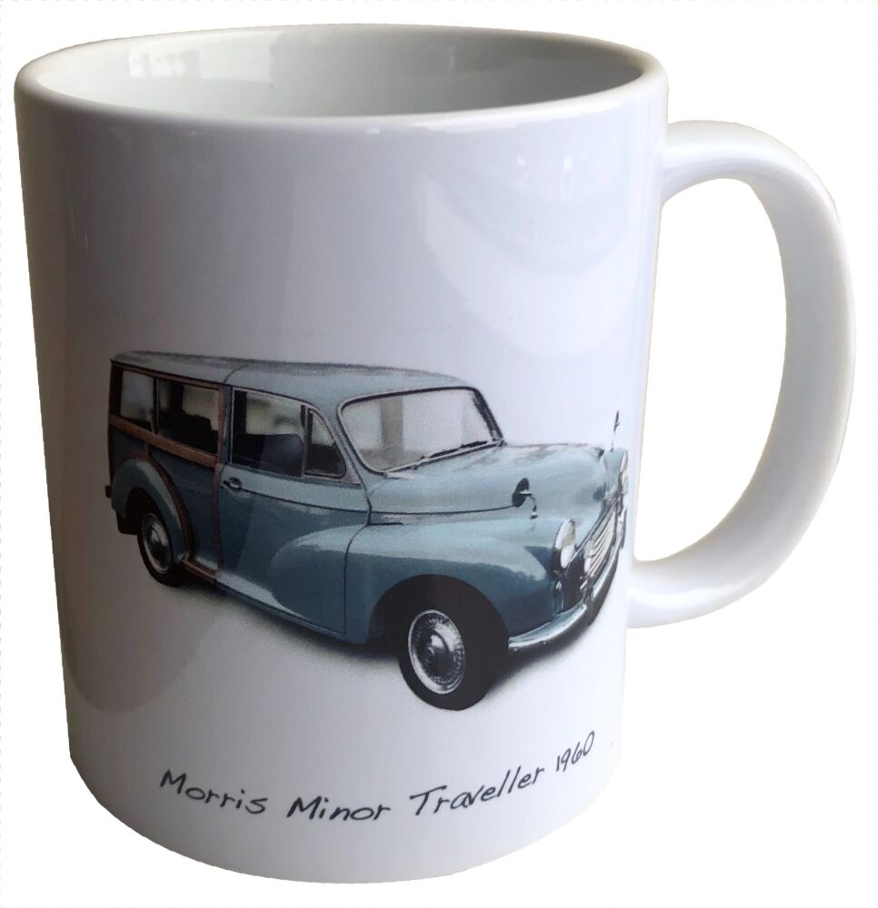 Morris Minor Traveller 1960 (Mid-Blue) - 11oz Ceramic Mug - Single, Pair(2) or Set of Four(4)