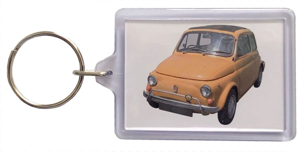 Fiat 500 Cinquecento 1970 - Plastic Keyring with 35 x 50mm Insert - Free UK Delivery