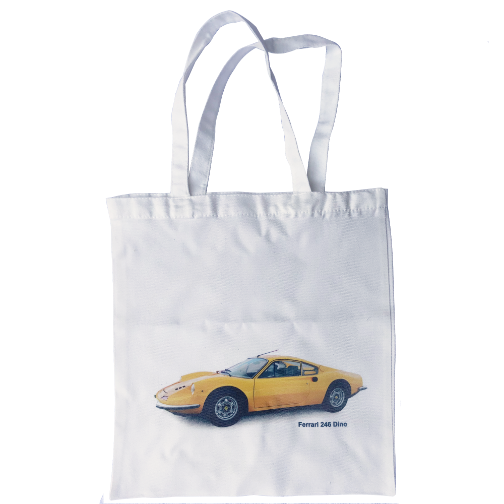 Ferrari 246 Dino (Yellow) - Shopping Tote Bag - Approx Size 39x37cm plus Handles