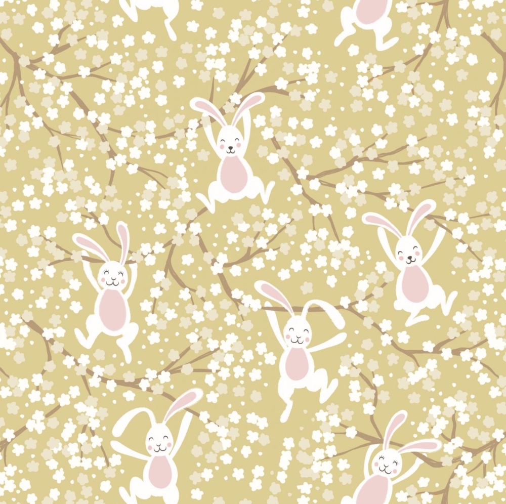 Bunny Hop - Swinging Bunnies on Spring Yellow
