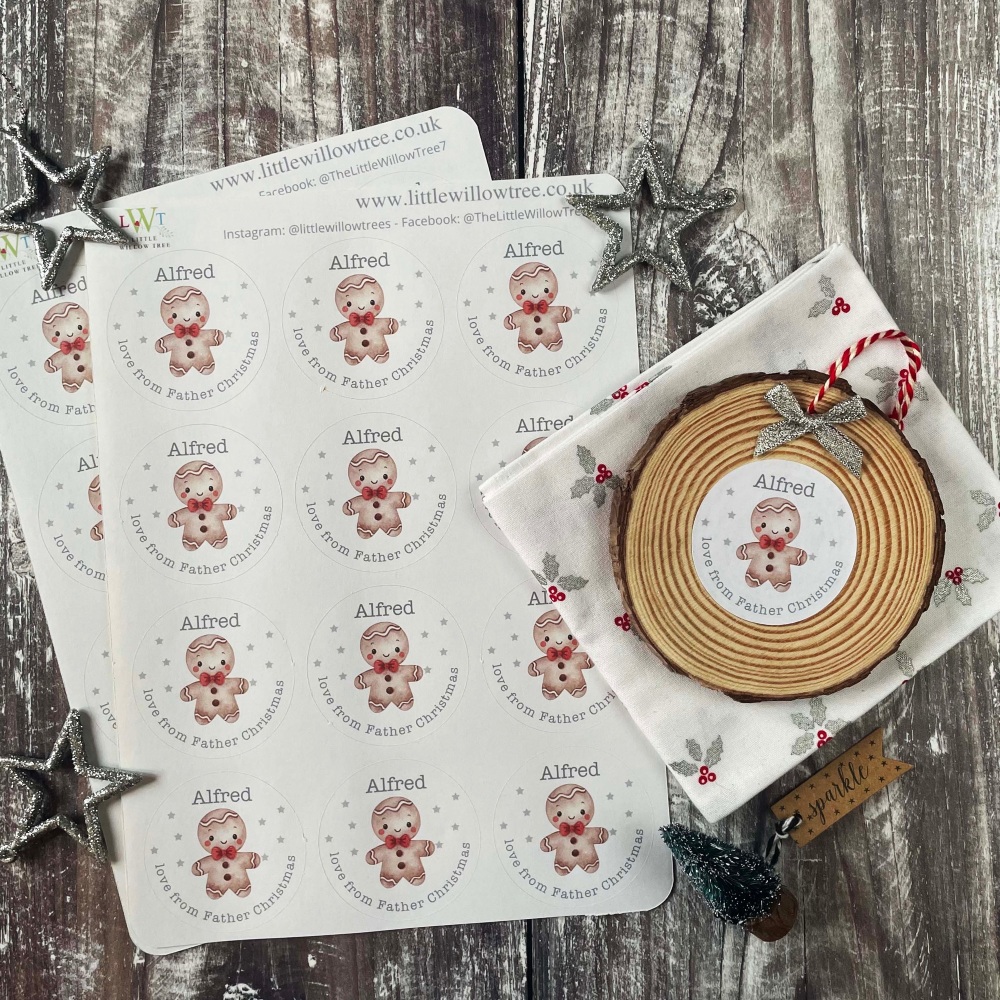 Personalised Gingerbread Man Stickers | Love From Father Christmas