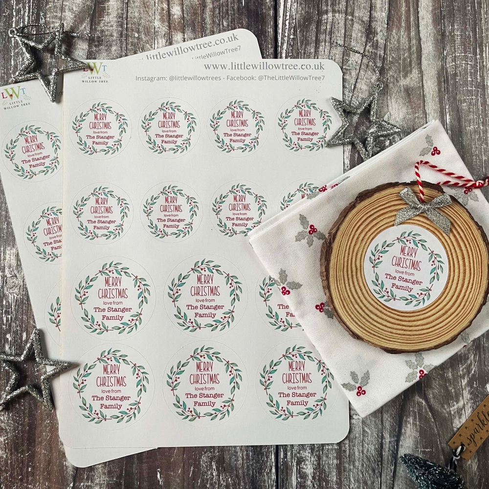 Personalised Christmas Wreath | Family Name | Sticker Sheets
