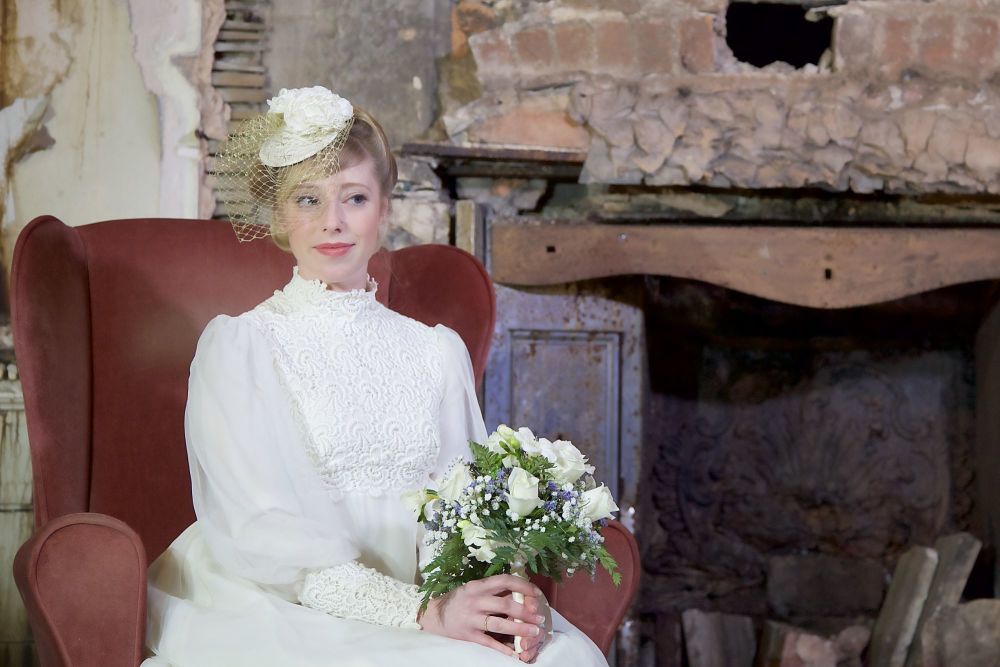 Sophia Ivory & Gold Embroidered Satin and Rose Circular Bridal Fascinator with Gold Birdcage Veil