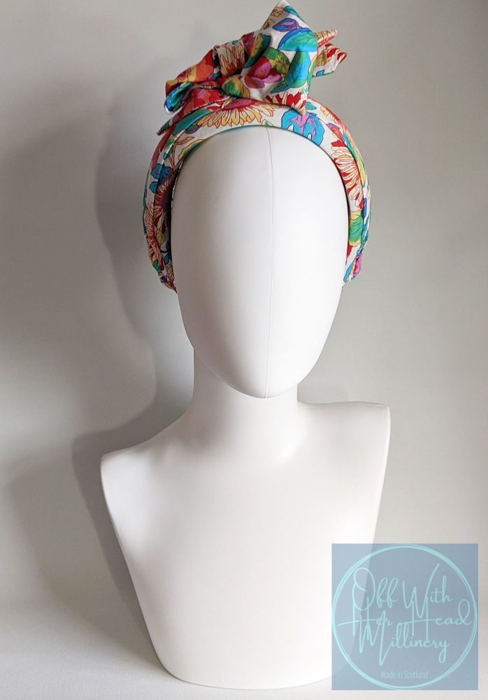 Magdelena Floral Print Turban Crown in Ivory