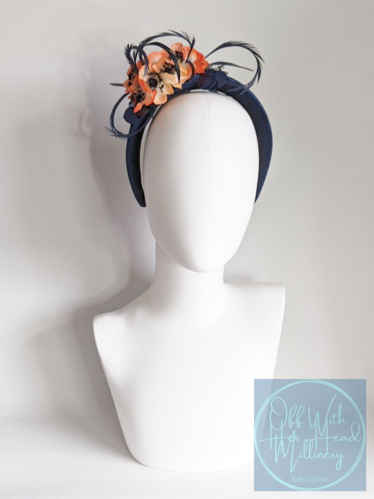 Carmen Floral Padded Headband in Navy & Orange