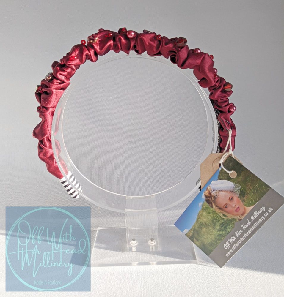 Wine Red Ruched and Beaded Headband