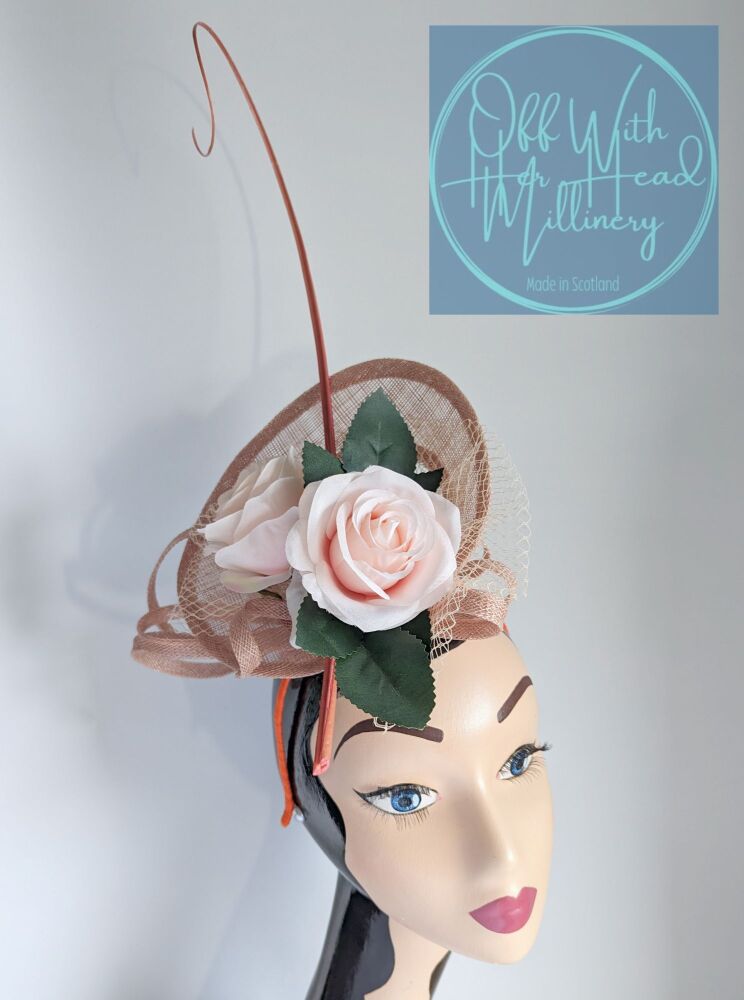 "Penelope" Peach Fuzz Sinamay Rose Headpiece