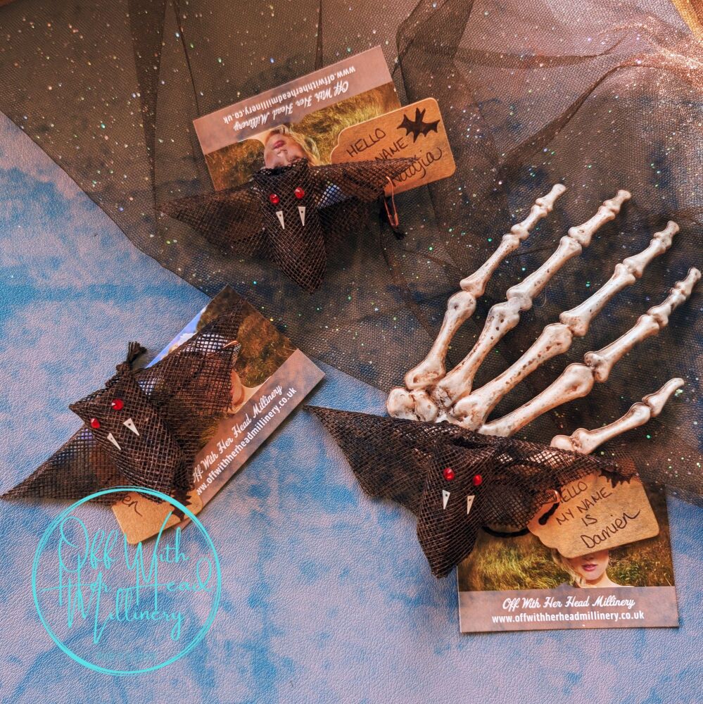 Sinamay Black Vampire Bat Brooch