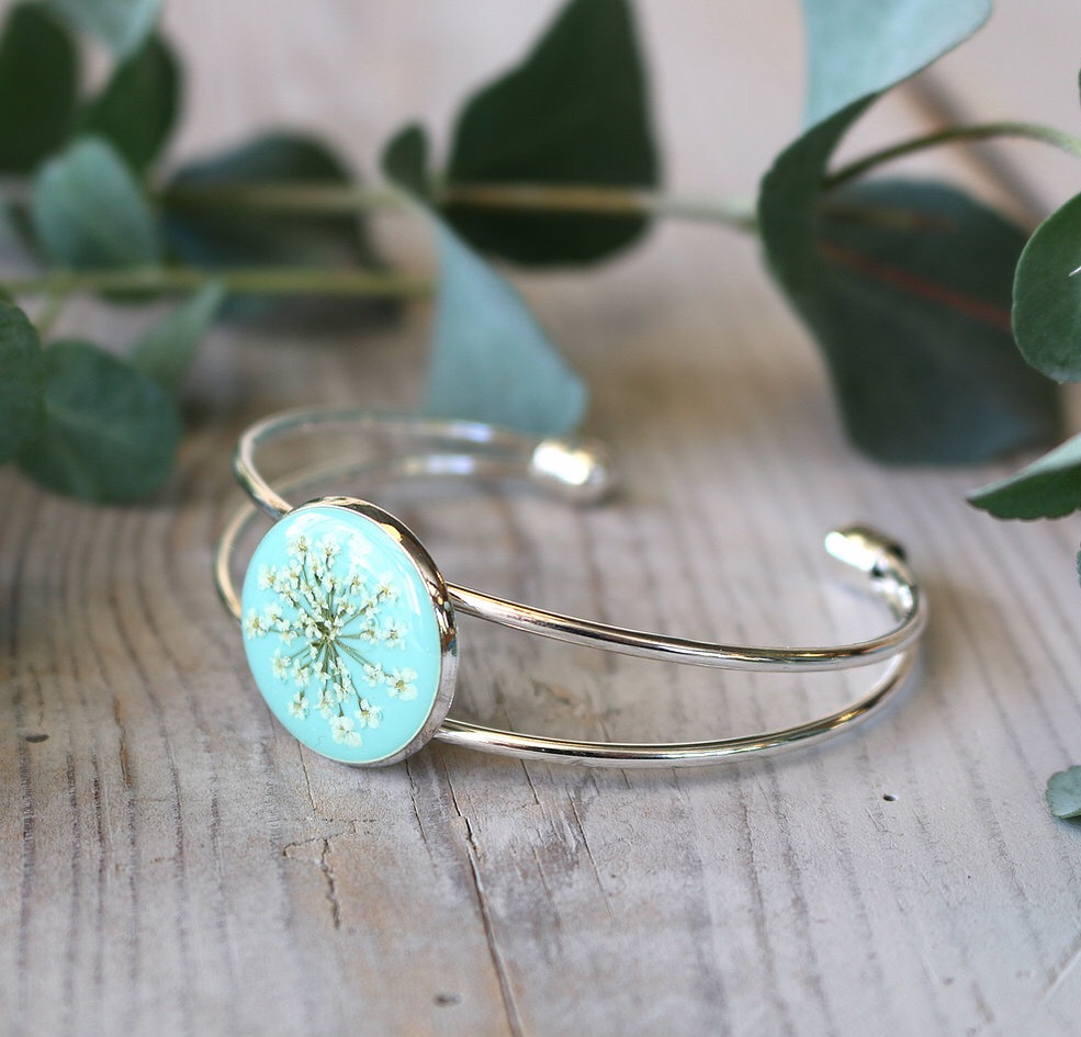 Handmade Silver And Resin Bangle In Mint