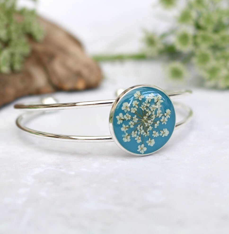 Handmade Silver And Resin Bangle In Teal