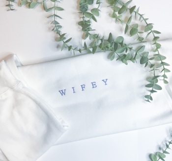 Wifey Embroidered Sweat--WHITE AND BLUE 