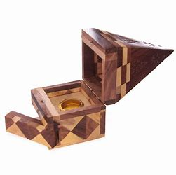 Pyramid Incense Cone Burner with storage - Wooden Mosaic Design