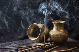 incense image with brass bowls