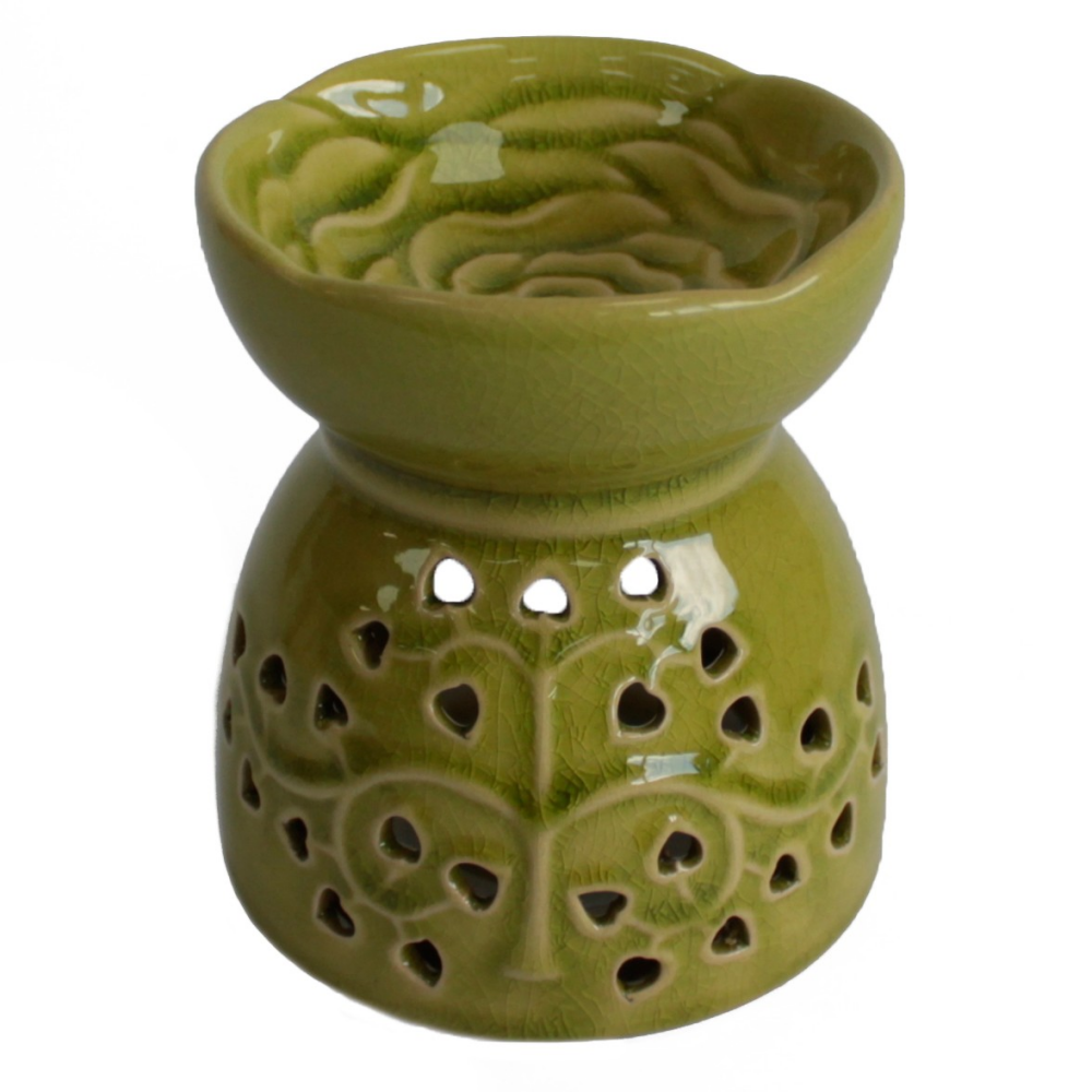 ACCESSORIES ~ OIL/WAX BURNERS  - Ceramic - Large – Tree of life    (Lime)