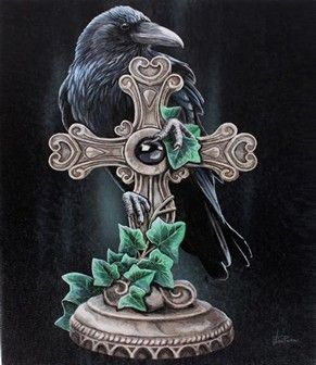 *Lisa Parker Fantasy Wall Art Canvas Hanging Plaque - Gothic Crow & Cross