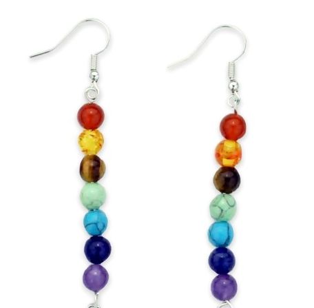 CJ/ER/1 - 7 Chakra Healing, Natural Gemstone Chakra Drop Earrings