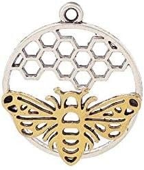 STD/B/K/2 - Two Tone Round Bee Honeycomb Pendant Keyring