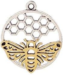 STD/B/C/2 Two Tone Round Bee Honeycomb Pendant Charm on Lobster Clasp.