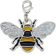 STD/B/C/3 - Enamel Bee Silver Pendant  White Wings Charm with Lobster Clasp