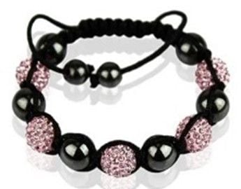 CRY/BL/4 -  Pink CZ ball and Black Onyx Shamballa Bracelet