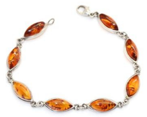 CRY/BL/5 - Natural Amber Stones within Sterling Silver links Bracelet