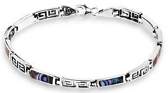 CRY/BL/7 - 925 Sterling Silver Bracelet with Greek Key design and Paua stone Inlay.